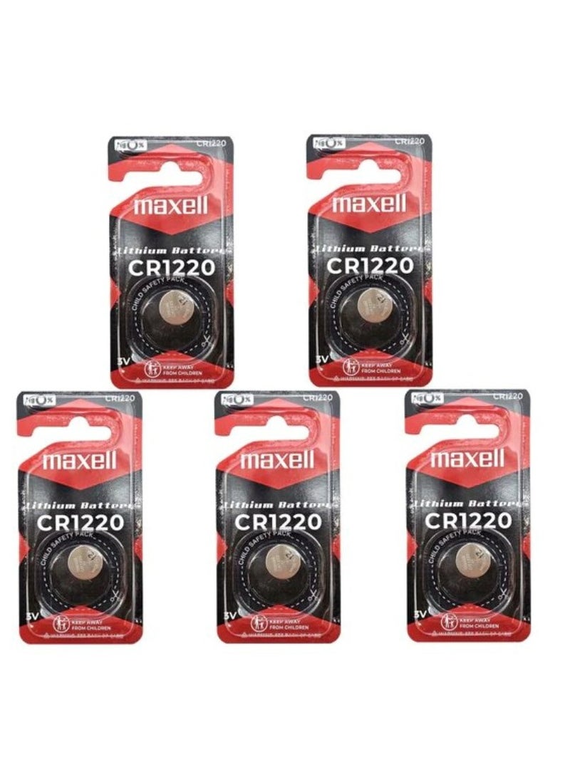 Maxell CR1220 Lithium 3V Japan Batteries - 5 Pieces