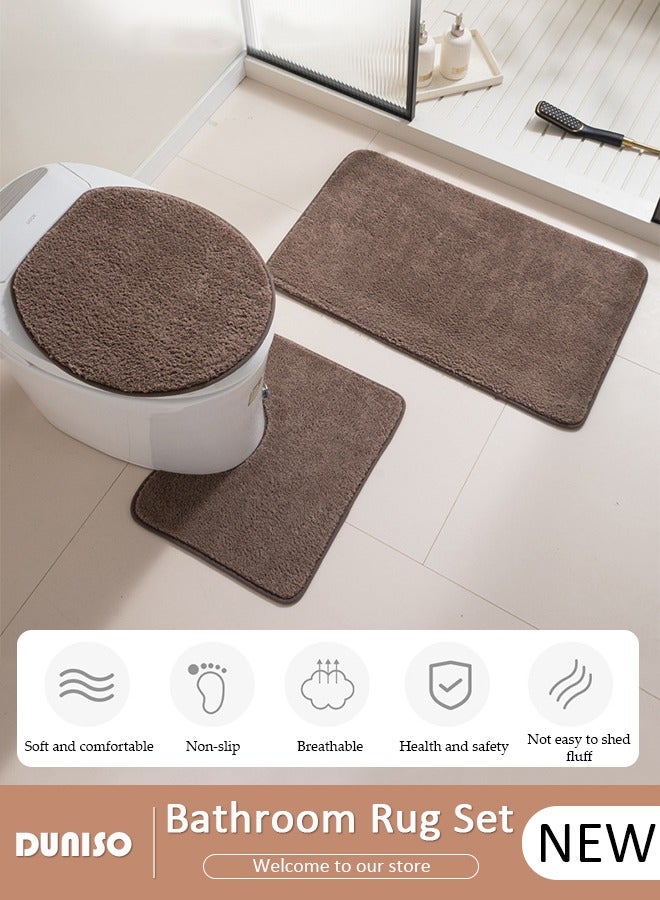 DUNISO مجموعة سجادات حمام مكونة من 3 قطع تشمل سجادة استحمام، سجادة كونتور وغطاء مرحاض، سجادات استحمام فائقة النعومة، تمتص الماء وغير قابلة للانزلاق لأرضية الحمام، وحوض الاستحمام وغرفة الاستحمام، قابلة للغسل في الغسالة - Image 1