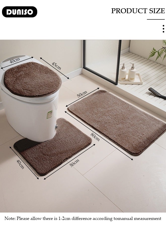 DUNISO مجموعة سجادات حمام مكونة من 3 قطع تشمل سجادة استحمام، سجادة كونتور وغطاء مرحاض، سجادات استحمام فائقة النعومة، تمتص الماء وغير قابلة للانزلاق لأرضية الحمام، وحوض الاستحمام وغرفة الاستحمام، قابلة للغسل في الغسالة - Image 4