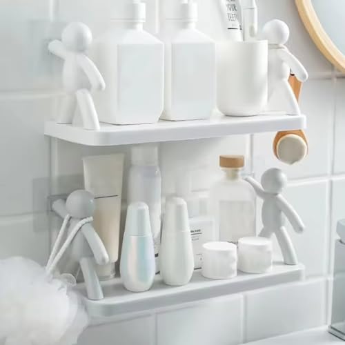 TAZLYN floating shelf wall mounted for bathroom rack self adhesive bathroom shelf, wall shelves for bathroom racks & shelves for storage shelf bathroom organizer without drill PACK OF 1 Plastic, White - Image 3