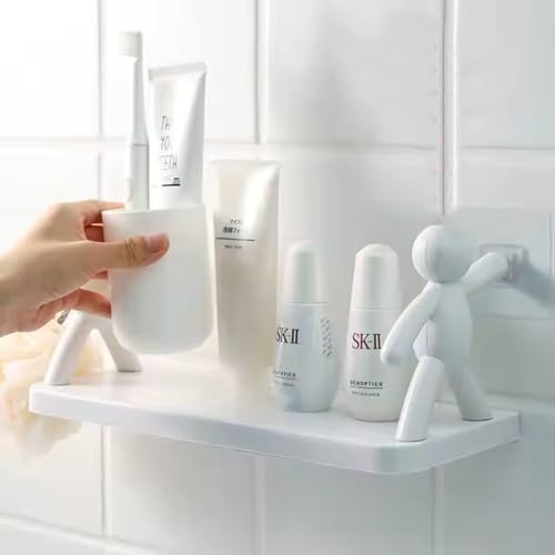TAZLYN floating shelf wall mounted for bathroom rack self adhesive bathroom shelf, wall shelves for bathroom racks & shelves for storage shelf bathroom organizer without drill PACK OF 1 Plastic, White - Image 1
