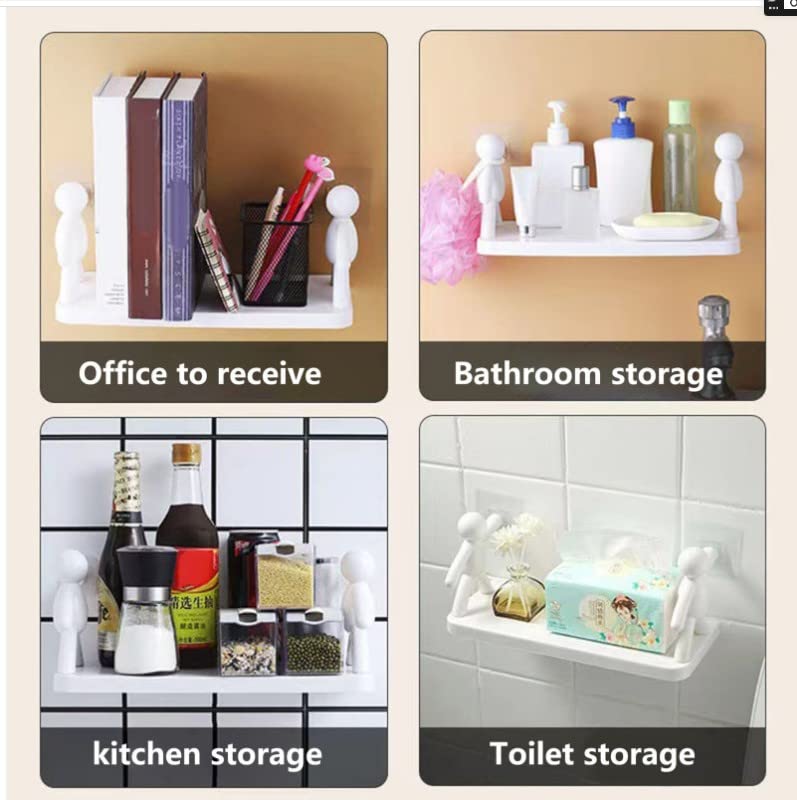 TAZLYN floating shelf wall mounted for bathroom rack self adhesive bathroom shelf, wall shelves for bathroom racks & shelves for storage shelf bathroom organizer without drill PACK OF 1 Plastic, White - Image 5