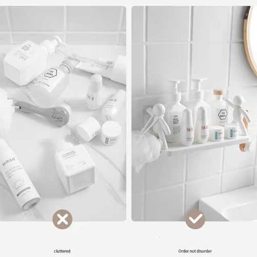 TAZLYN floating shelf wall mounted for bathroom rack self adhesive bathroom shelf, wall shelves for bathroom racks & shelves for storage shelf bathroom organizer without drill PACK OF 1 Plastic, White - Image 4