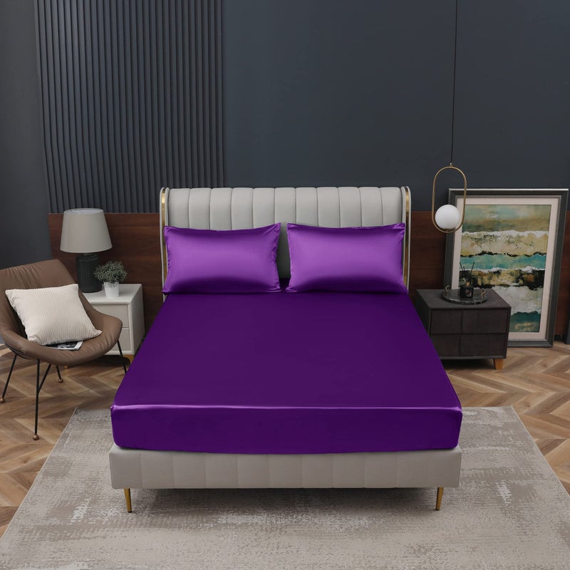 Homiest Purple Satin Fitted Sheet King Size Fitted Bed Sheet  Deep Pocket Fitted Sheet Only  Luxury & Ultra Soft Bedding Fitted Sheet Single Bottom Bed Sheets Sold Separately - Image 2