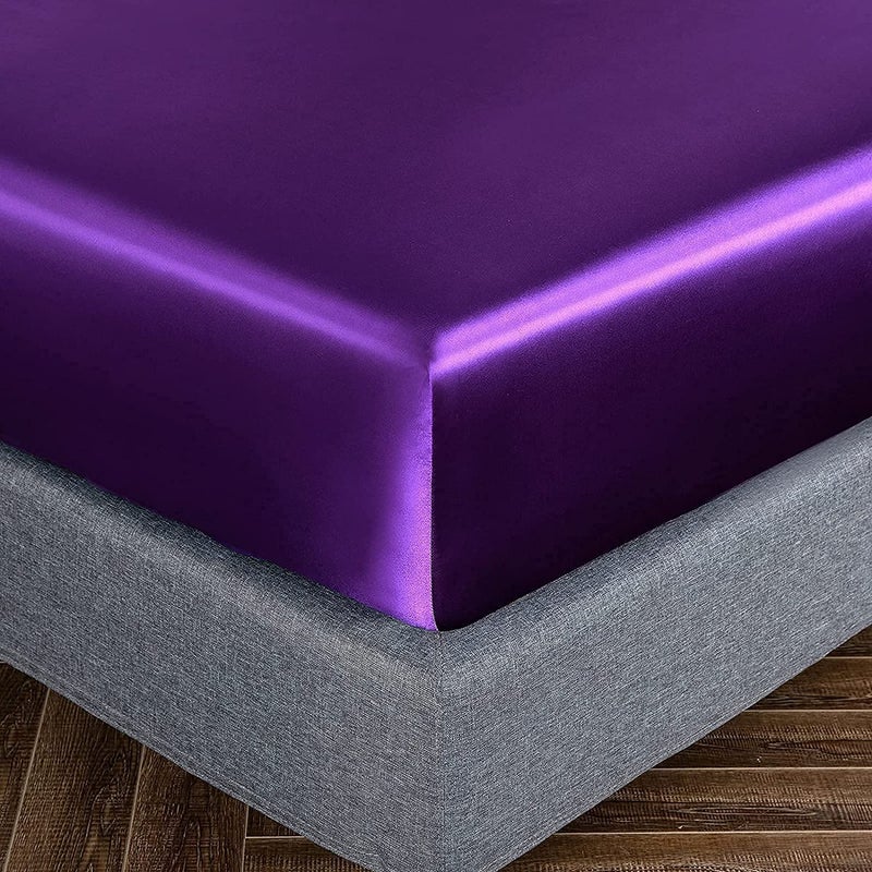 Homiest Purple Satin Fitted Sheet King Size Fitted Bed Sheet  Deep Pocket Fitted Sheet Only  Luxury & Ultra Soft Bedding Fitted Sheet Single Bottom Bed Sheets Sold Separately - Image 3