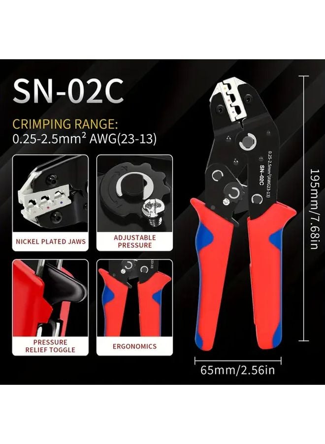 SN 02C Ratcheting Crimping Pliers For Pre Insulated Terminals AWG 23 13 0 25 2 5mm² - Image 1