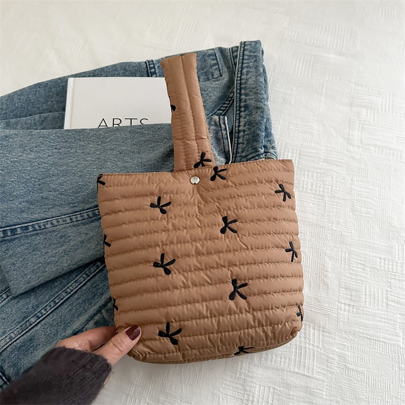 Fashion Small Fresh Casual Bow Embroidered Handbag Style Cute Portable Bucket Bag - Image 1