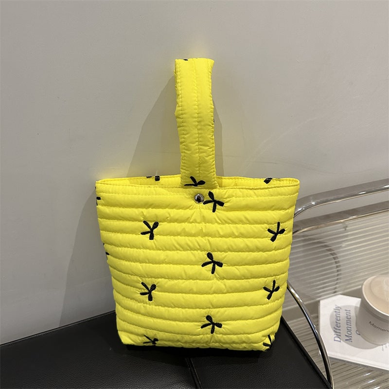 Fashion Small Fresh Casual Bow Embroidered Handbag Style Cute Portable Bucket Bag - Image 2