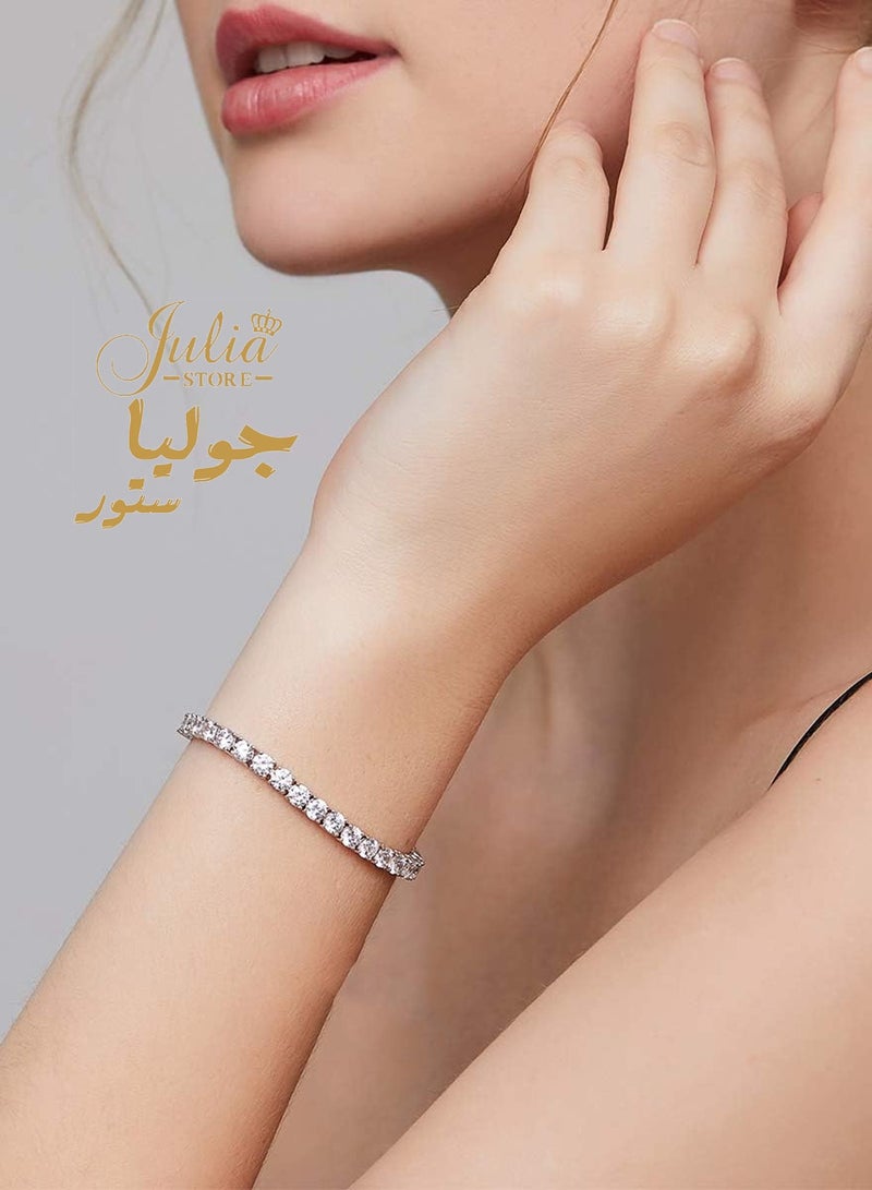 جوليا ستور سوار تنس لامع للنساء، سوار كلاسيكي مطلي بالبلاتين مع ألماس تشيكوسلوفاكيا، سوار ألماس زركونيا مكعب 5A دائري من متجر جوليا  - Image 5