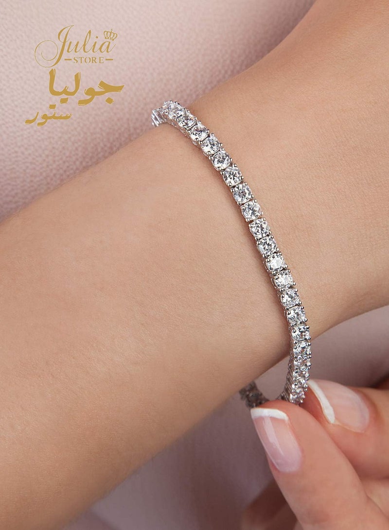 جوليا ستور سوار تنس لامع للنساء، سوار كلاسيكي مطلي بالبلاتين مع ألماس تشيكوسلوفاكيا، سوار ألماس زركونيا مكعب 5A دائري من متجر جوليا  - Image 1