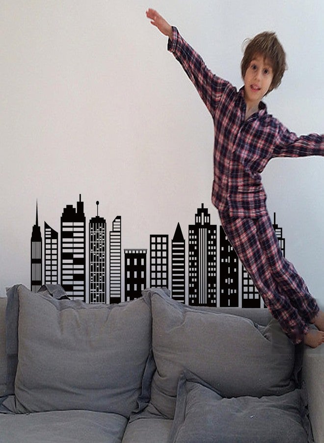 SUPERDANT Cityscape Wall Stickers City Buildings Silhouettes PVC Wall Art Decals Kids Room Vinyl Decor for Boy's Bedroom Livingroom Home Decoration School Dormitory Decals Party Decoration 38.6x14in - Image 3