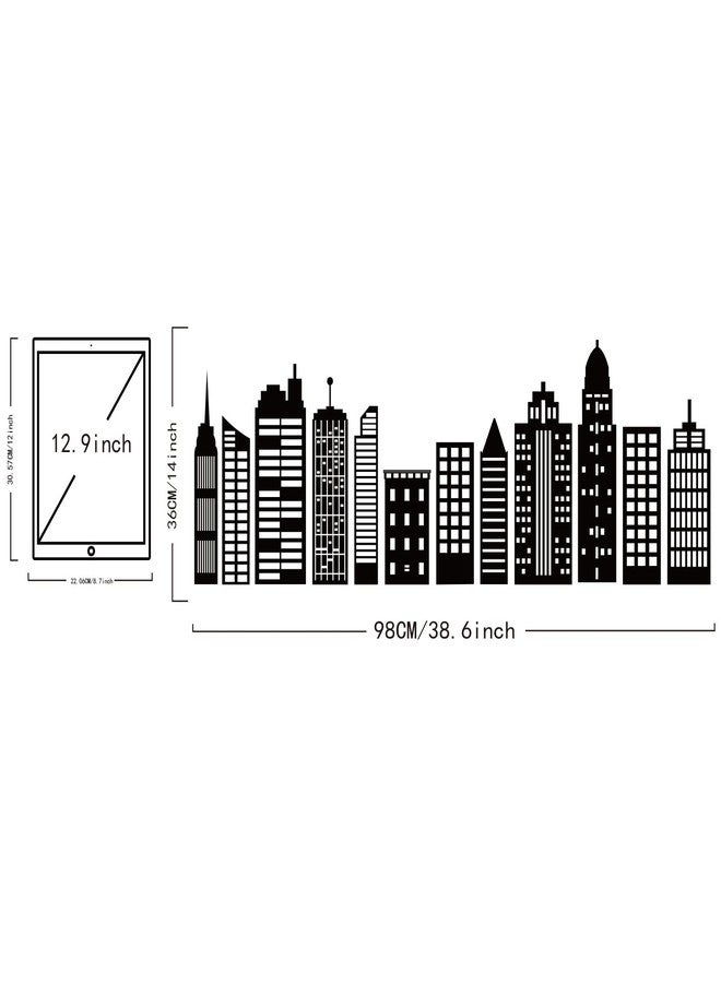 SUPERDANT Cityscape Wall Stickers City Buildings Silhouettes PVC Wall Art Decals Kids Room Vinyl Decor for Boy's Bedroom Livingroom Home Decoration School Dormitory Decals Party Decoration 38.6x14in - Image 2