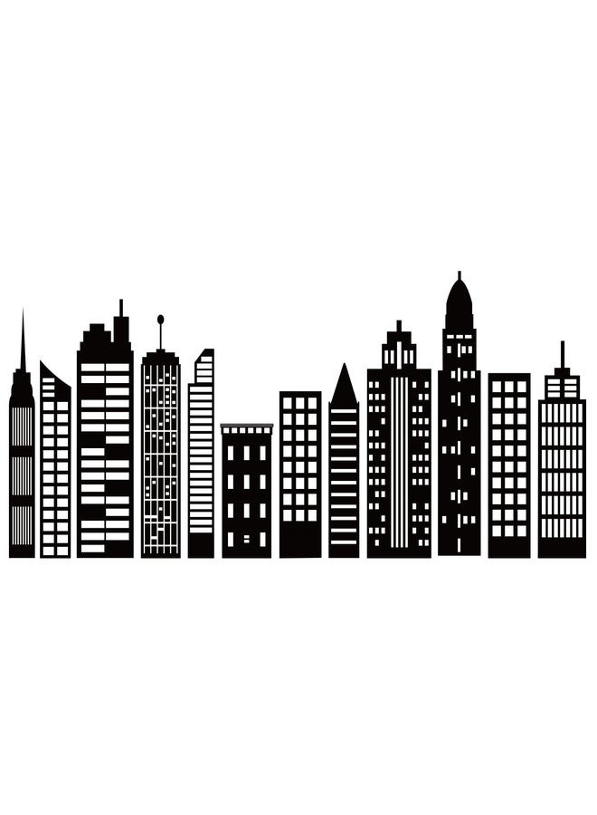 SUPERDANT Cityscape Wall Stickers City Buildings Silhouettes PVC Wall Art Decals Kids Room Vinyl Decor for Boy's Bedroom Livingroom Home Decoration School Dormitory Decals Party Decoration 38.6x14in - Image 1