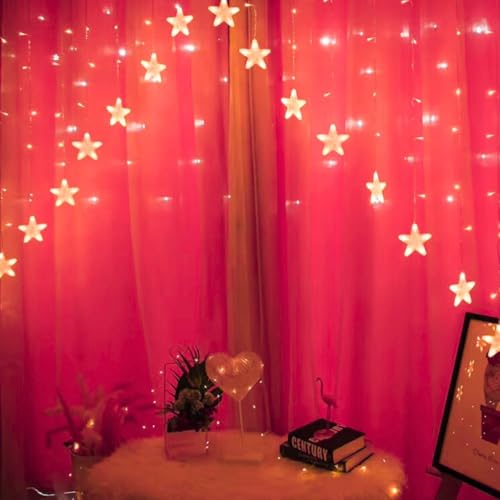 KHIZAR 16 Star LED Curtain Light Red | Decorative Curtain Lights for Bedroom & Home Decor | Ramadan Eid, Valentine, Mother’s Day & Festival Lighting ( RED Color) - Image 5