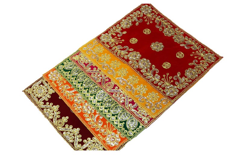 Reliable Multicolour Puja Assan Velvet Puja Cloth/Puja Aasan/Puja Chowki Assan Fancy Velvet Puja Altar Cloth for Pooja Home Mandir, Temple and Pooja Ghar Size - 10 * 13 Inch (Pack of 6) - Image 3
