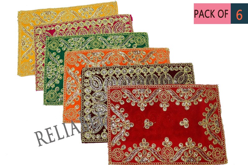 Reliable Multicolour Puja Assan Velvet Puja Cloth/Puja Aasan/Puja Chowki Assan Fancy Velvet Puja Altar Cloth for Pooja Home Mandir, Temple and Pooja Ghar Size - 10 * 13 Inch (Pack of 6) - Image 5