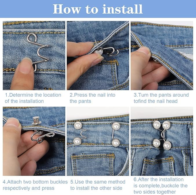 KRUPAVI Adjustable Jean Button2 Pcs Jean Button PinsAdjustable Waist Buckle Extender for JeansWaist Tightener Instant Clips for Loose Jeans SkirtsWhite Pearl - Image 4