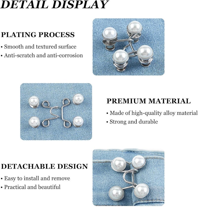 KRUPAVI Adjustable Jean Button2 Pcs Jean Button PinsAdjustable Waist Buckle Extender for JeansWaist Tightener Instant Clips for Loose Jeans SkirtsWhite Pearl - Image 3
