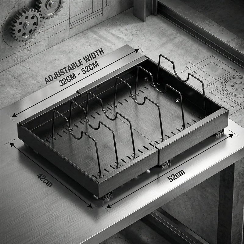 SALADAYS Extendable Pot and Pan Organizer for Cabinet, Heavy-Duty Iron Pull-Out Drawer, No-Drill Adhesive & Screw-in 2 Installation Methods, Under Sink & Cabinet Storage for Kitchen - Image 2