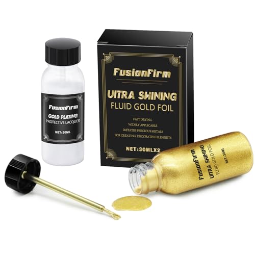FusionFirm Liquid Gold Leaf Paint Kit - Alcohol-Based Quick Dry Ultra Shiny Metallic Gilding Paint for Crafts, Resin Art, DIY Decor | High Gloss Finish with Varnish | 2 x 30ml Bottles - Image 1