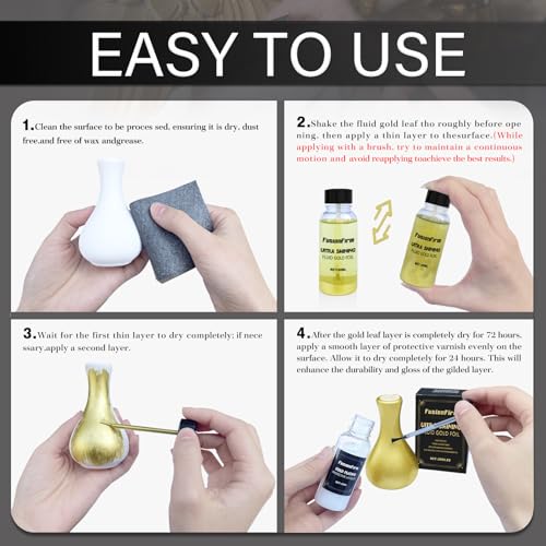 FusionFirm Liquid Gold Leaf Paint Kit - Alcohol-Based Quick Dry Ultra Shiny Metallic Gilding Paint for Crafts, Resin Art, DIY Decor | High Gloss Finish with Varnish | 2 x 30ml Bottles - Image 4