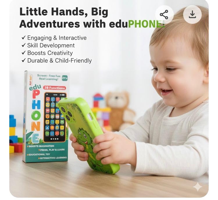 Eksploe Play Craft EduPhone Educational Type-C Rechargeable Musical Toy 28 Functions Recording, Alphabet, Numbers, Varnmala, Animal Sounds, Nursery Rhymes in English & Hindi (Green) - Image 3