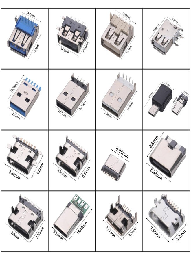 Teansic 180PCS Connector Assortment Kit - 16 Models (Micro USB, USB 2.0 Female, USB 3.0 Male, Type A, Type C, Mini Plug Sink Board) - Socket Plug Kit for Electronics, DIY, and Repairs - Image 2