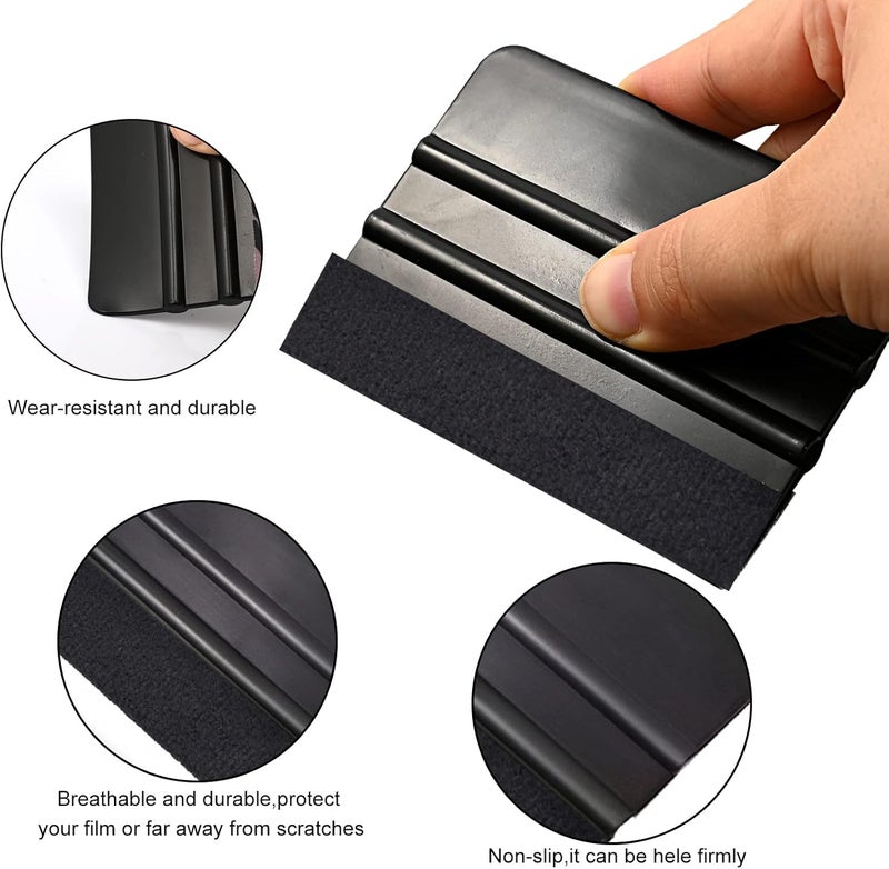 Ehdis 10pcs Vinyl Squeegee 4 Inch Car Vinyl Scraper Decal Applicator Window Tint Wallpaper Smoothing Tool with Black Fabric Felt Edge(Pure Black) - Image 3