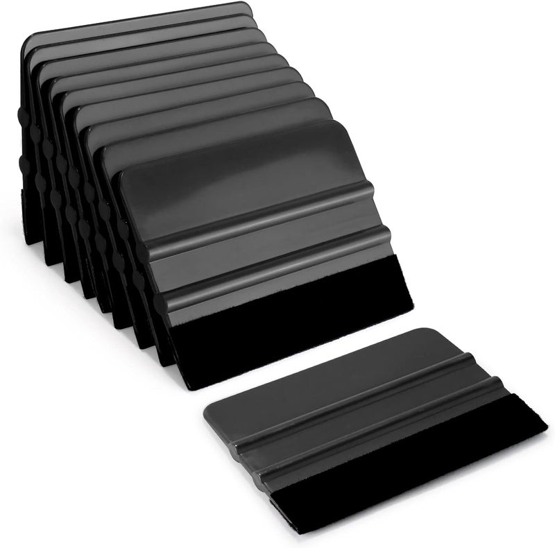 Ehdis 10pcs Vinyl Squeegee 4 Inch Car Vinyl Scraper Decal Applicator Window Tint Wallpaper Smoothing Tool with Black Fabric Felt Edge(Pure Black) - Image 1