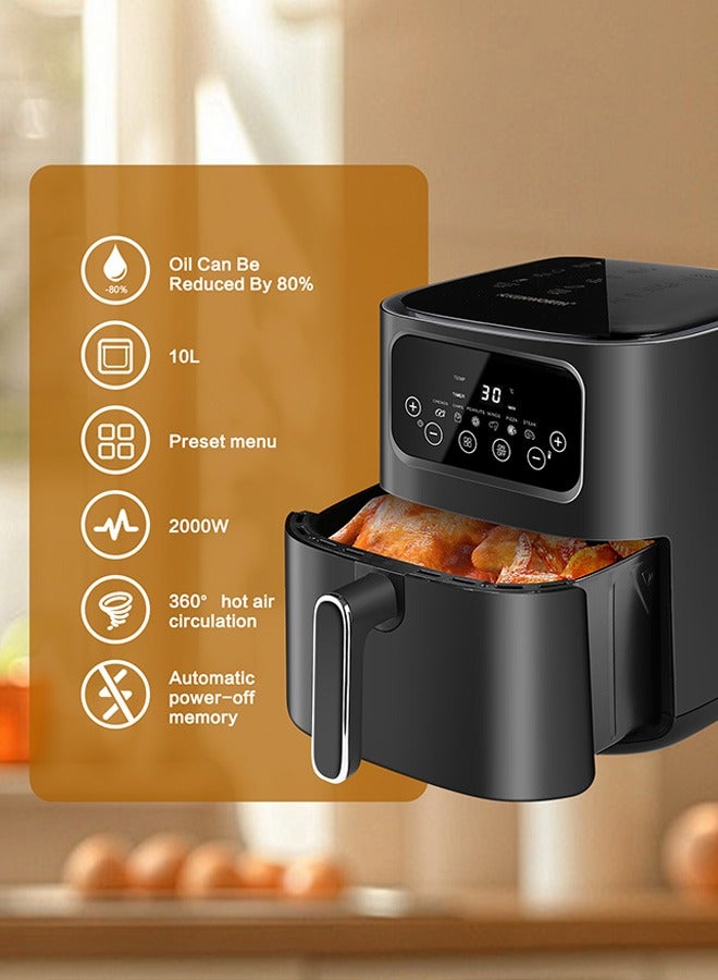 KENWORTH Air Fryers 10L Large Size , 6 Presets, One-touch Panel, 360° Turbo Airflow Tech, Nonstick Air Fryer Basket,dishwasher-safe, Elegant Black Design  - Image 4