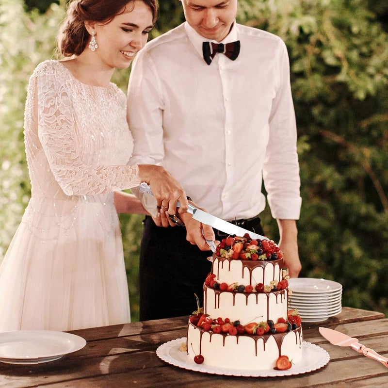 Homi styles طقم سكين كعكة وخادم أنيق أبيض، قاطع كعكة ومجرفة فطيرة، طقم سكين وخادم كعكة من 2 بشفرات سميكة، طقم قطع كعكة زفاف ريفي، أعياد الميلاد، الذكريات، الحفلات - Image 4