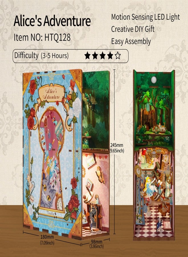 Hands Craft DIY Book Nook Kit - Decorative Miniature House Dollhouse LED Lights Booknook Bookshelf Insert Wooden Puzzle 3D Bookends Book Stand Décor - Image 4