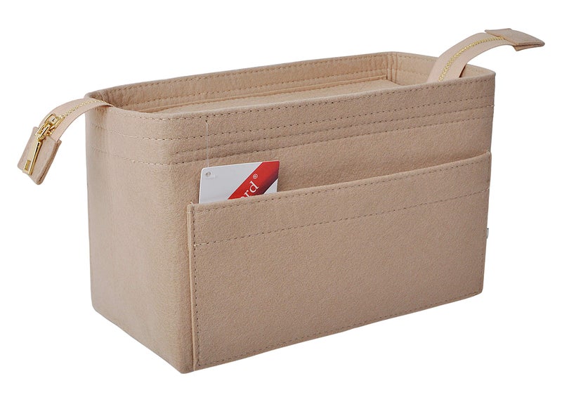 Vercord Felt Zipper Handbag Tote Purse Duffel Backpack Organizer Insert Beige Medium - Image 2