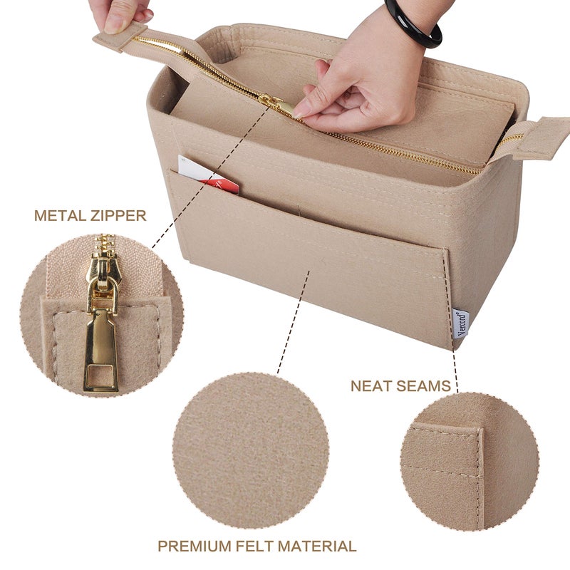 Vercord Felt Zipper Handbag Tote Purse Duffel Backpack Organizer Insert Beige Medium - Image 5