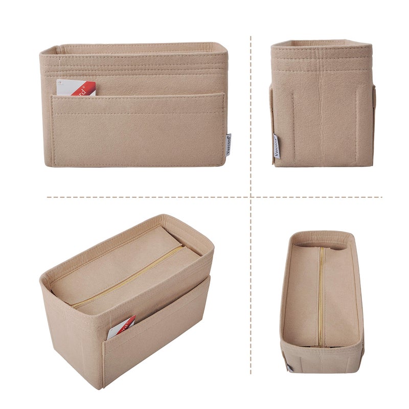 Vercord Felt Zipper Handbag Tote Purse Duffel Backpack Organizer Insert Beige Medium - Image 4