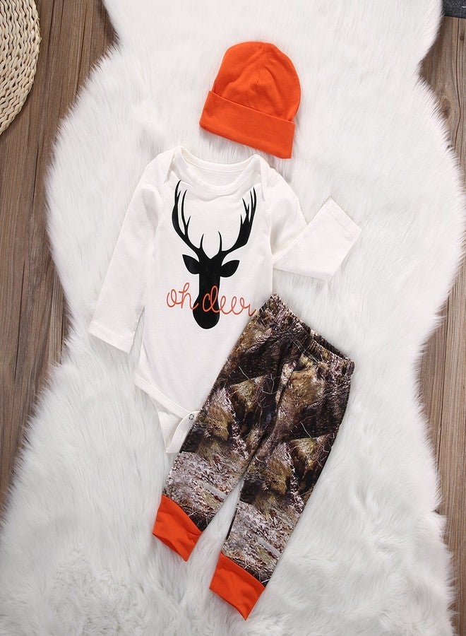 Gureui Newborn Baby Boy Clothes Long Sleeve Romper Onesie Camo Pants with Hat Infant Outfit (C Orange Deer, 0-3 Months) - Image 5