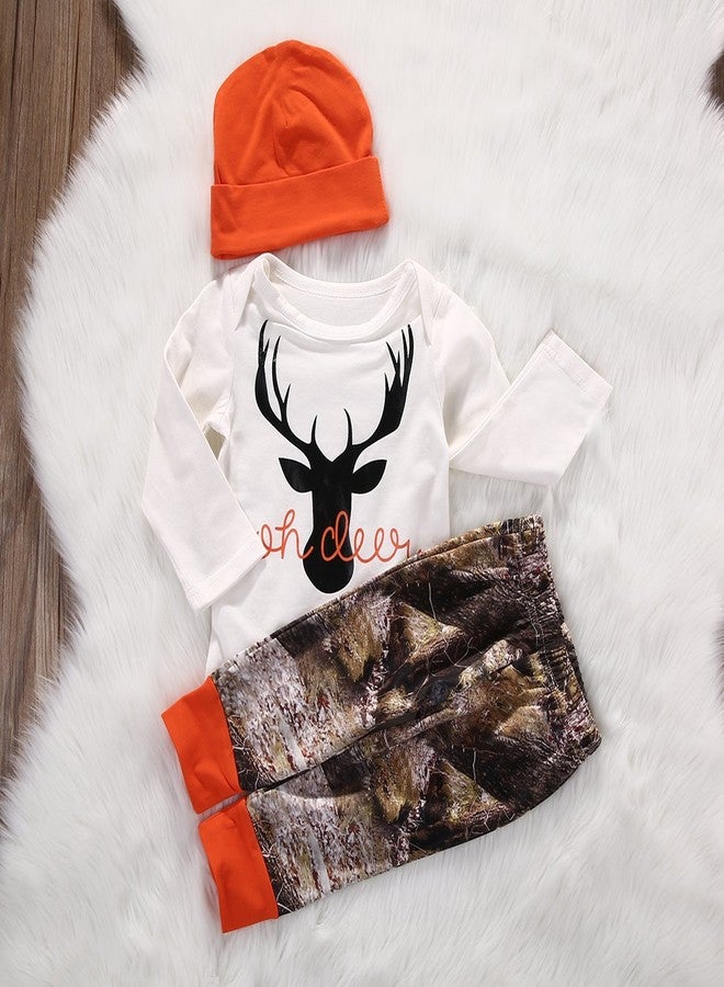 Gureui Newborn Baby Boy Clothes Long Sleeve Romper Onesie Camo Pants with Hat Infant Outfit (C Orange Deer, 0-3 Months) - Image 2