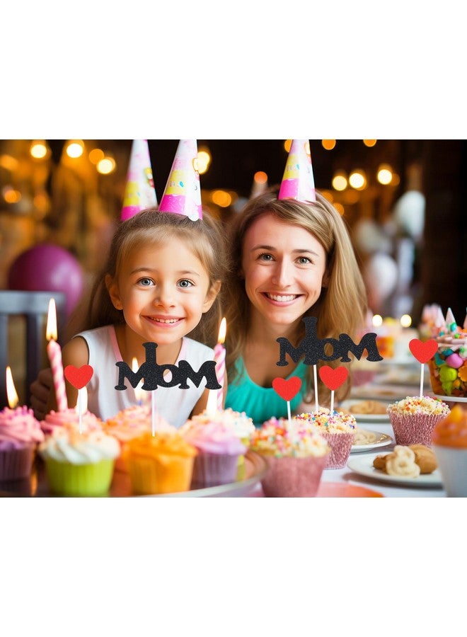 ONLYKXY 24 قطعة علم قمة كعكة لامع بموضوع الحب علم عود الأسنان زينة طعام مقبلات مضحكة علامة DIY لعيد الميلاد حفلة عيد ميلاد حفل زفاف كعكة جدار (أحب أمي) - Image 5