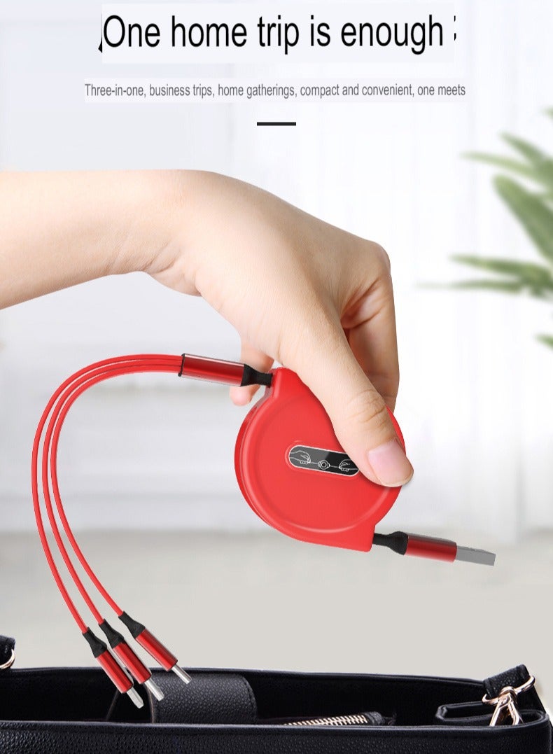 AROAQ 3-in-1 Double-pull Charging Cable, Retractable USB Charging Cable, Fast Charging USB-a To Type-c/micro-USB/lightning, Compatible With Iphone Ipad Samsung Huawei Xiaomi Oppo. (Yellow) - Image 2