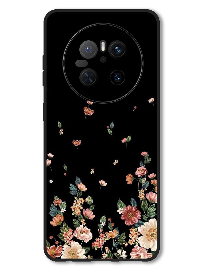 Theodor Case Compatible with Huawei Mate 70 Protection Shockproof Bumper Cover Flowers in Black Background - Image 1