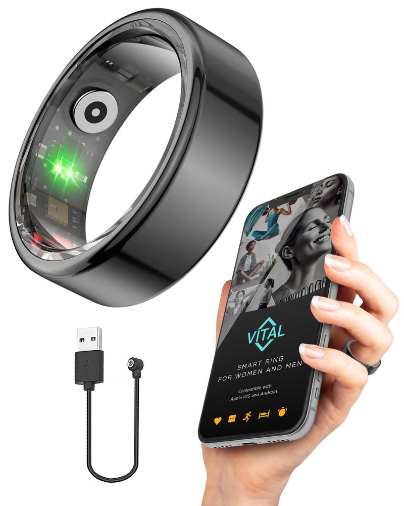 FREEZE2TRIM Vital Health Smart Ring for Women Rings for Men with Fitness, Sleep Monitor, Heart Rate, Activity Tracking, App (Size 8), Black - Image 1