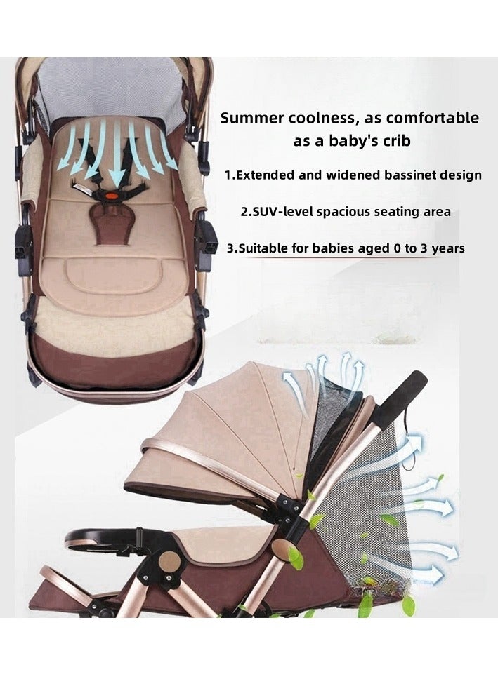 متجر الفرح ثنائية الاتجاه دفع عربة طفل محمولة ، عربة طفل مع ارتفاع مجال الرؤية المزدوجة دفع خزان ، يمكن الجلوس والاستلقاء ، خفيفة الوزن ، قابلة للطي ، أربع عجلات من المطاط ، امتصاص الصدمات قوية ، مساحة كبيرة ، مع سلة تخزين ، صينية ، حامل الكأس ، ودائمة ، مناسبة للأطفال الذين تتراوح أعمارهم بين 0-3 عربة السفر - Image 4
