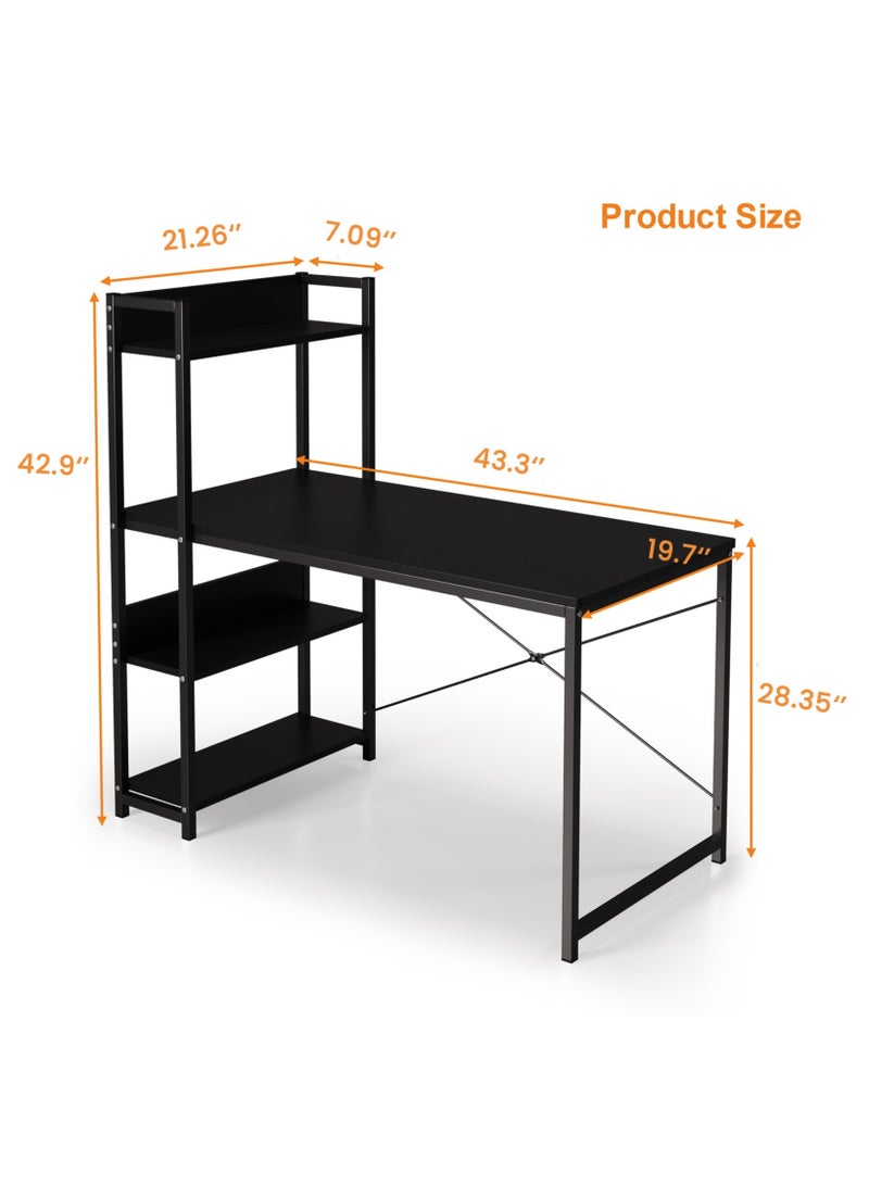 SHEIDLIN مكتب كمبيوتر بأربعة أرفف تخزين، مقاس 43 × 20 × 28 بوصة، طاولة دراسة عصرية للمساحات الصغيرة، محطة عمل متينة بلمسة نهائية بيضاء، أثاث مكتبي للمنزل والسكن الجامعي,أسود - Image 2