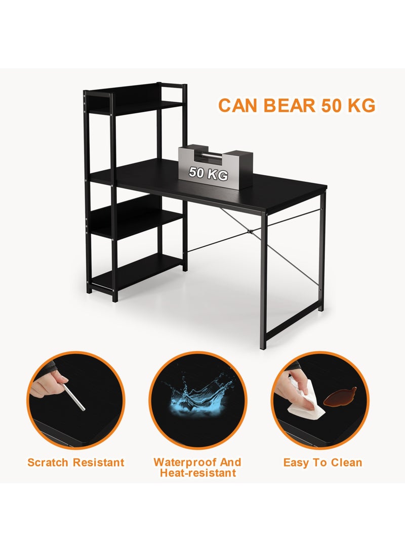 SHEIDLIN مكتب كمبيوتر بأربعة أرفف تخزين، مقاس 43 × 20 × 28 بوصة، طاولة دراسة عصرية للمساحات الصغيرة، محطة عمل متينة بلمسة نهائية بيضاء، أثاث مكتبي للمنزل والسكن الجامعي,أسود - Image 3