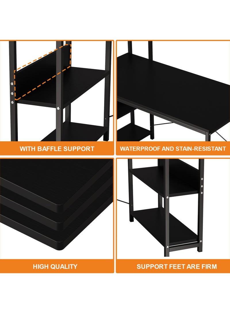 SHEIDLIN مكتب كمبيوتر بأربعة أرفف تخزين، مقاس 43 × 20 × 28 بوصة، طاولة دراسة عصرية للمساحات الصغيرة، محطة عمل متينة بلمسة نهائية بيضاء، أثاث مكتبي للمنزل والسكن الجامعي,أسود - Image 4