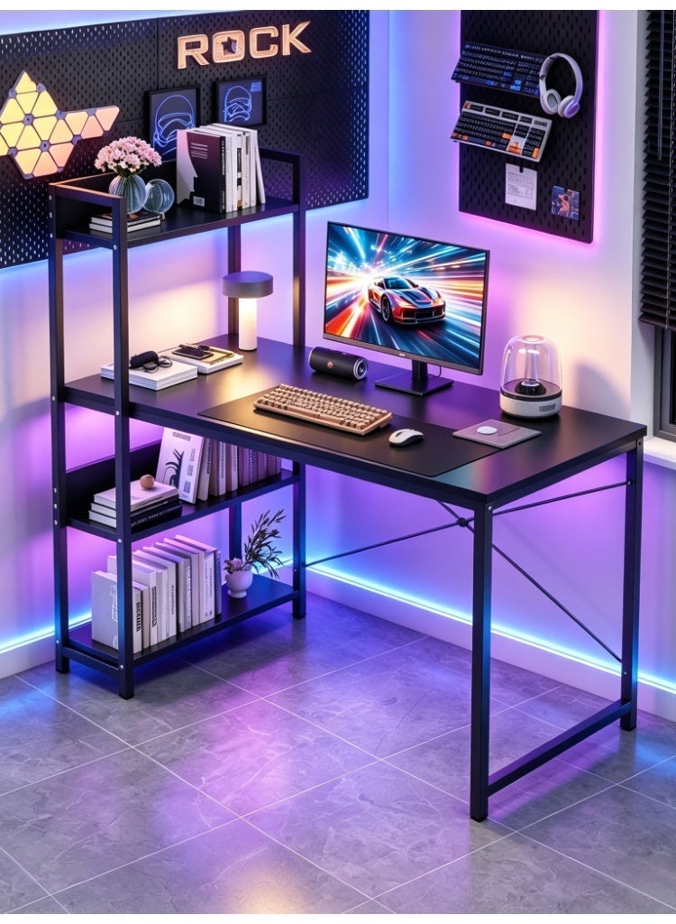 SHEIDLIN Computer Desk with 4-Tier Storage Shelves, Home Office Desk, Modern Study Table for Small Spaces, Heavy Duty Workstation with Black Finish, Office Furniture for Home & Dorm - Image 1