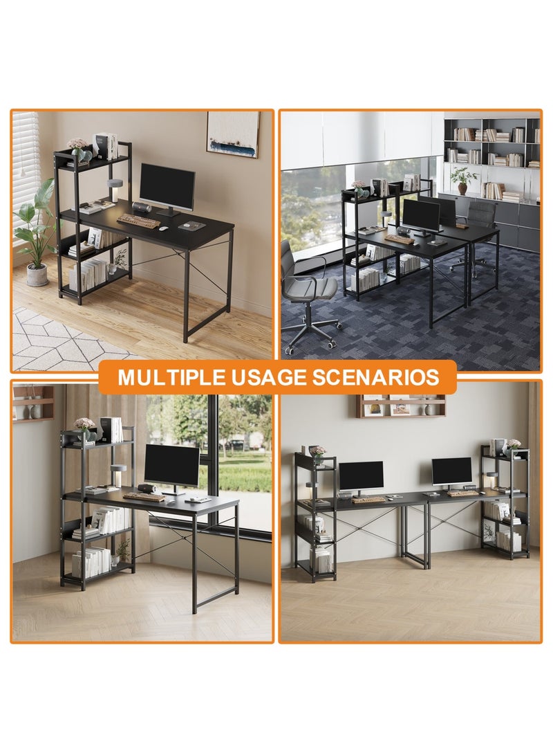 SHEIDLIN Computer Desk with 4-Tier Storage Shelves, Home Office Desk, Modern Study Table for Small Spaces, Heavy Duty Workstation with Black Finish, Office Furniture for Home & Dorm - Image 4