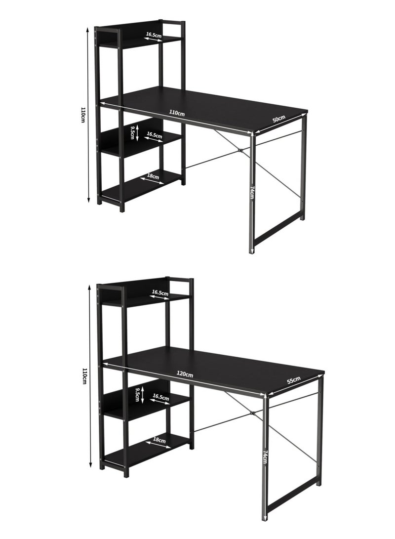 SHEIDLIN Computer Desk with 4-Tier Storage Shelves, Home Office Desk, Modern Study Table for Small Spaces, Heavy Duty Workstation with Black Finish, Office Furniture for Home & Dorm - Image 5