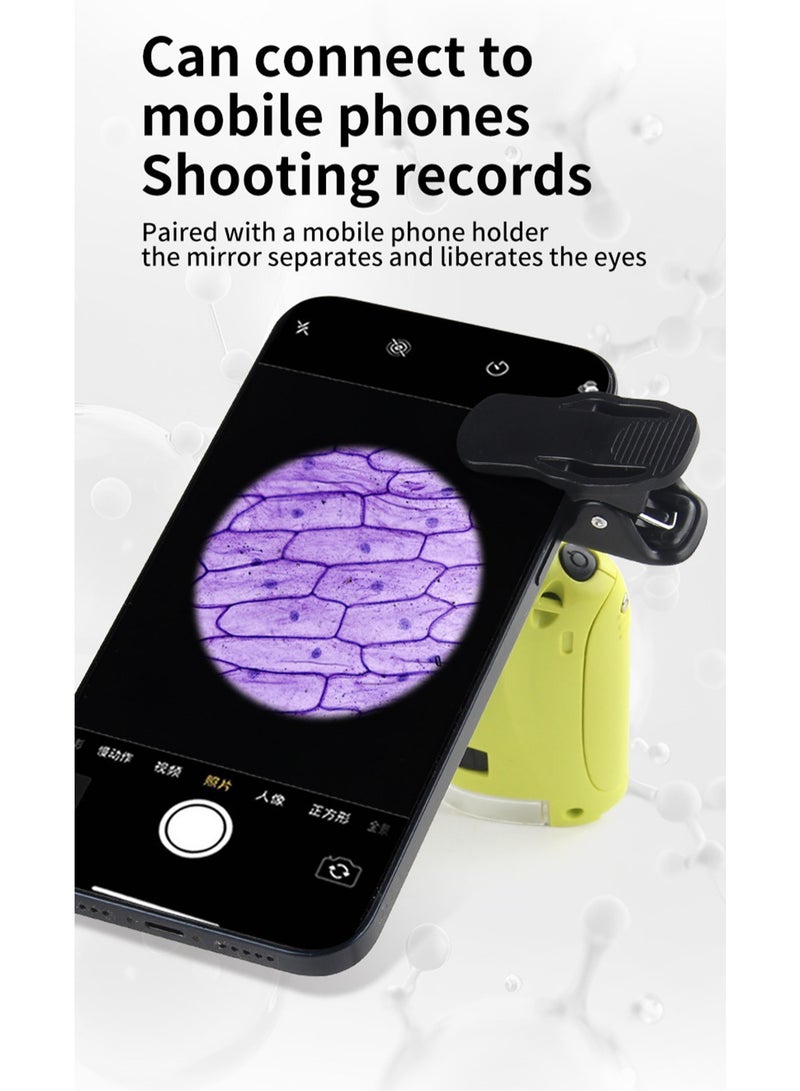 مجهر صغير جديد للمدرسة الابتدائية والثانوية مجموعة أدوات تعليمية للتجربة العلمية مجهر محمول تعليمي للأطفال (مجهر بيد واحدة أبيض وأسود + حامل هاتف محمول صغير) - Image 4