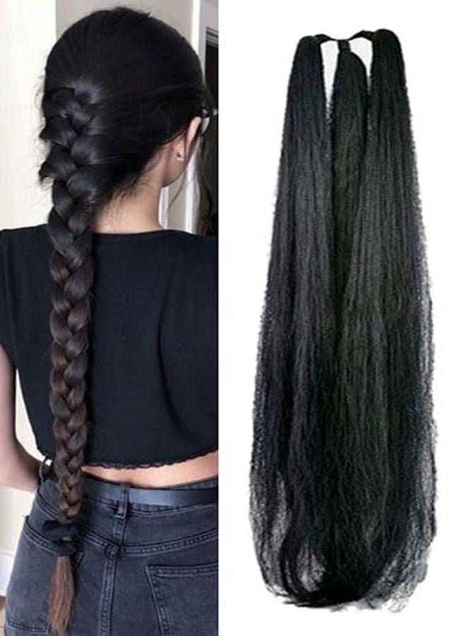GIRISA Straight Synthetic Hair Extension, 24Inchs Long Natrual Black, Braided Style - Image 1